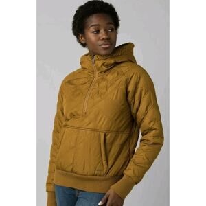 prAna CAMEL ESLA HALF ZIP PULLOVER FLEECE LINED QUILTED COAT JACKET SZ XS